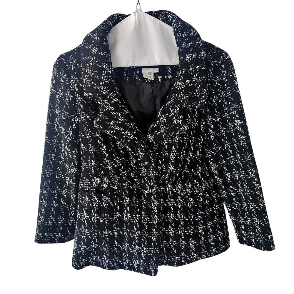 Y2K Live a Little Black and White Wool Blend Light Coat - Small